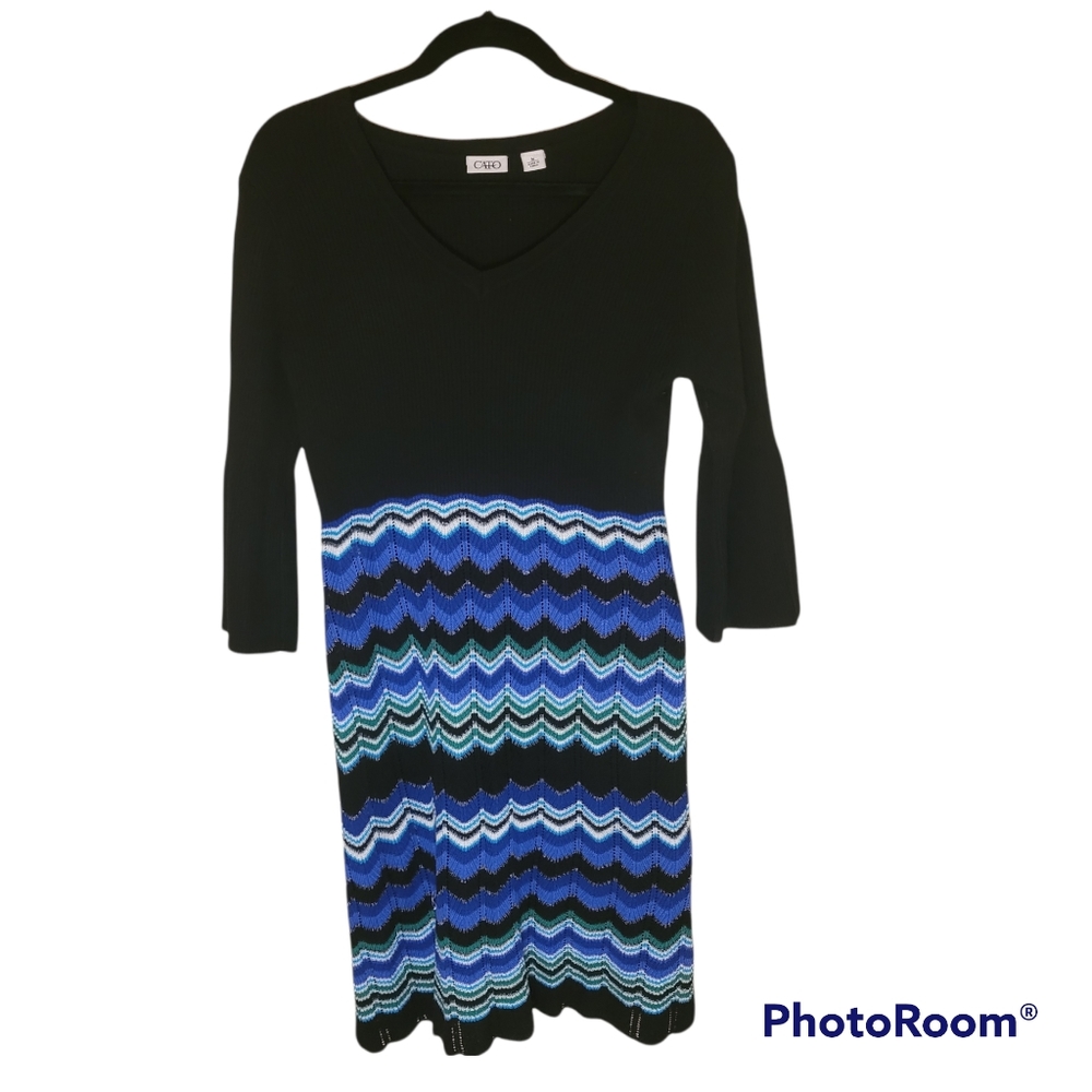 Cato black, blue, & green dress. Chevron pint.